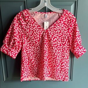 Red Floral Women's Blouse